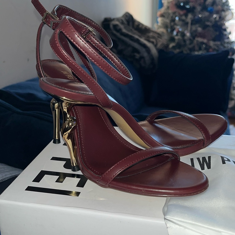 Elegant Burgundy Heels with Gold Accents